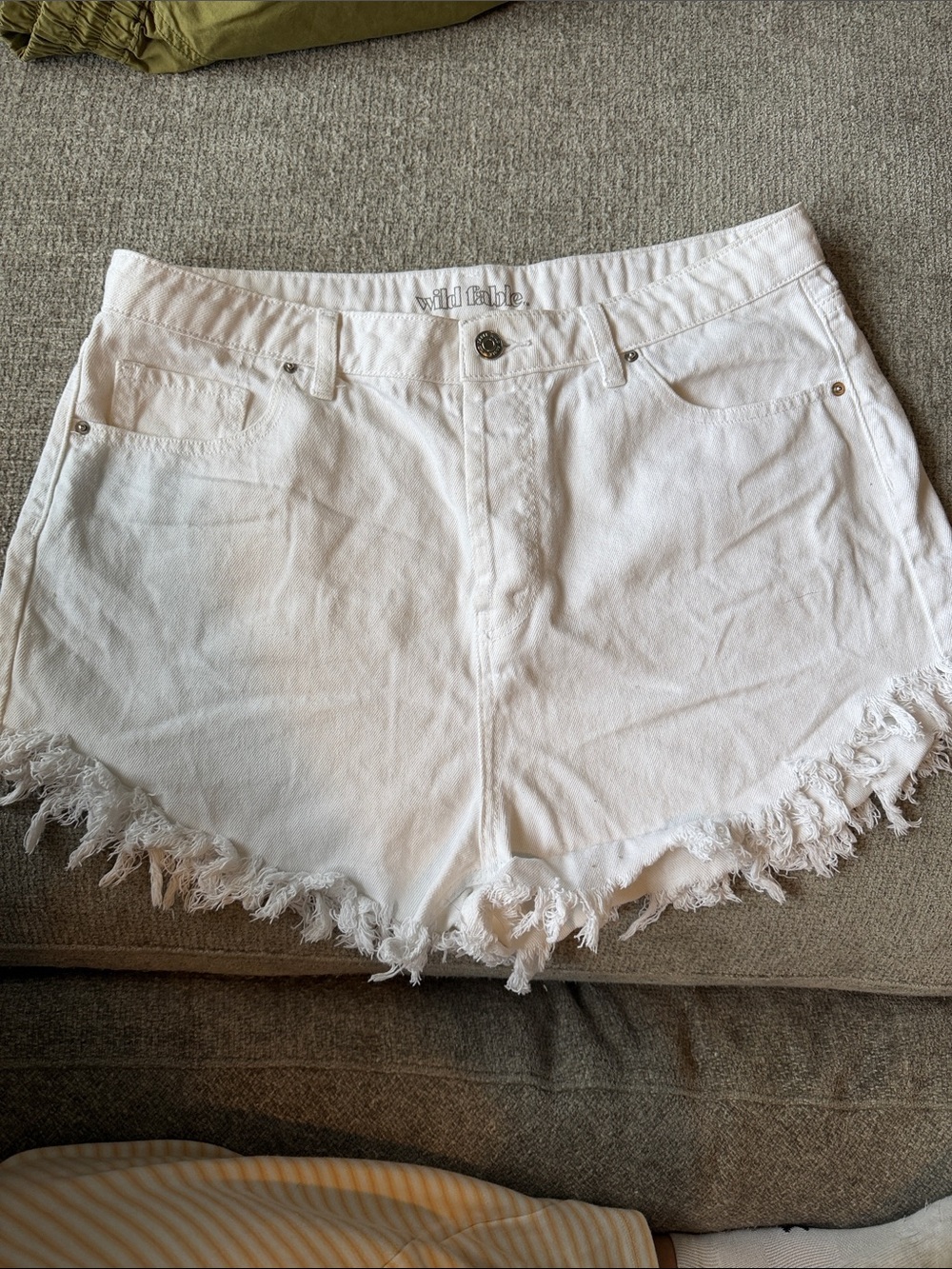 wild fable White High Rise Distressed Frayed Hem Denim Shorts